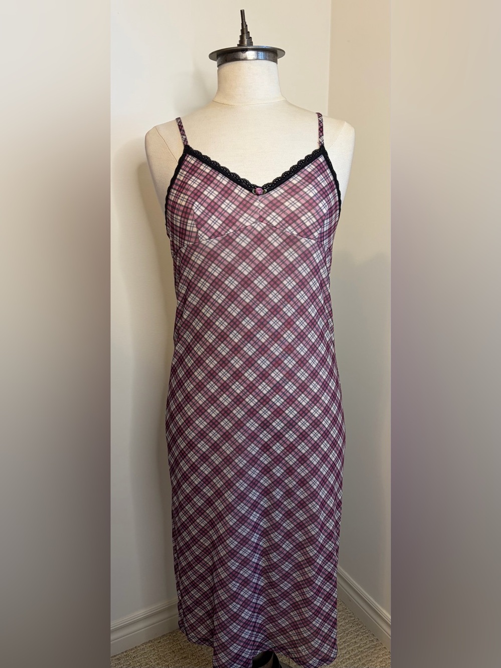 MY SISTER’S CLOSET Pink Plaid Y2K Slip Dress Midi Camisole Lined SIZE XL